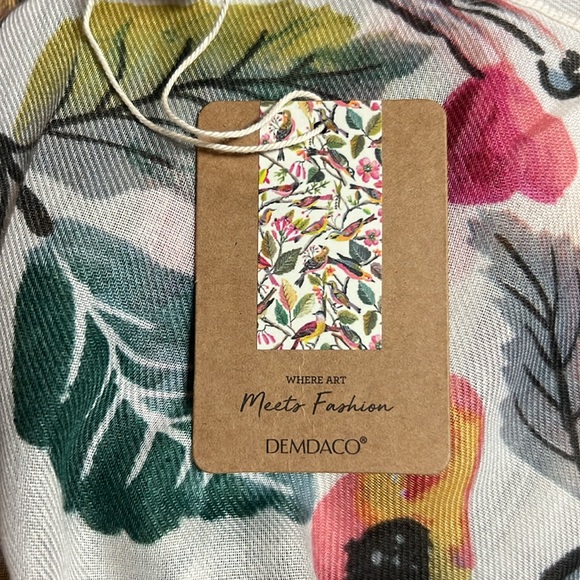 DEMDACO Pastel Colorful Birds Coral Beach Rectangle One Size Silk Fashion Scarf - Picture 7 of 7